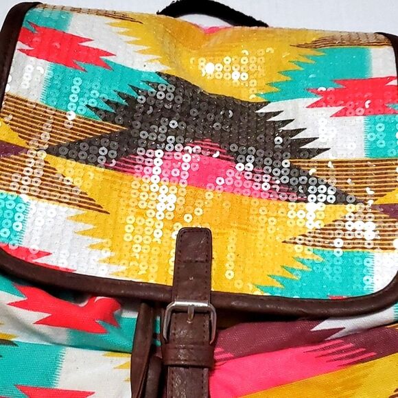 Mossimo Boho Azte  Southwestern Pattern Large Canvas Backpack - Picture 3 of 11